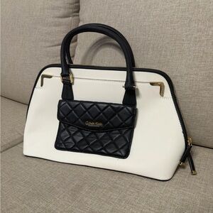 Calvin Klein Black & Cream Quilted Satchel with Gold Accents